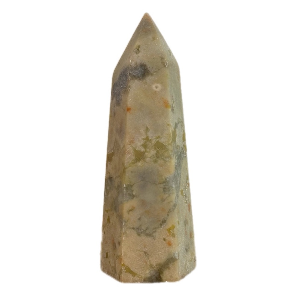 Flower Jade or Green Flower Agate Stone Tower/7” tall